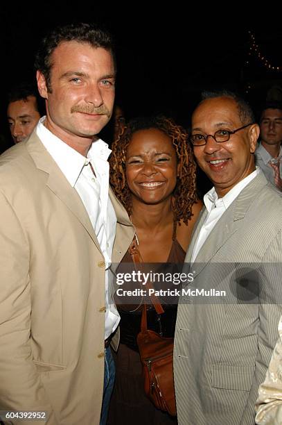 Liev Schreiber, Tonya Pinkett and George C. Wolfe attend Shakespeare in the Park Presents "Mother Courage and Her Children" Opening Night Arrivals...