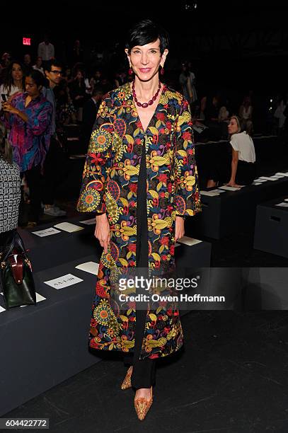 Vanity Fair's Amy Fine Collins attends the Dennis Basso SS17 fashion show during New York Fashion Week at The Arc, Skylight at Moynihan Station on...