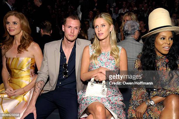 Sarah Rafferty, Barron Hilton, Nicky Hilton and June Ambrose attend the Dennis Basso SS17 fashion show during New York Fashion Week at The Arc,...