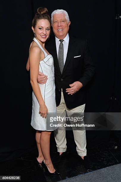 Laura Osnes and Dennis Basso attend the Dennis Basso SS17 fashion show during New York Fashion Week at The Arc, Skylight at Moynihan Station on...