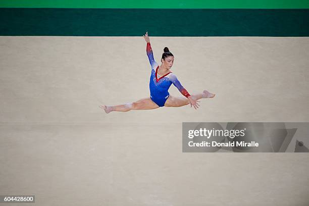 Summer Olympics: Aerial view of USA Alexandra Raisman in action during Women's Floor Exercise Final at Rio Olympic Arena. Raisman wins silver. Rio de...
