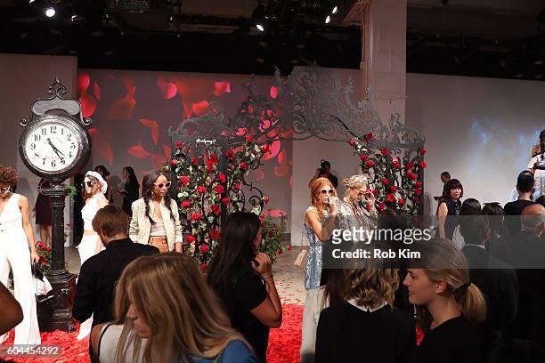 Models on the runway during the Alice + Olivia by Stacey Bendet Spring/Summer 2017 Presentation during New York Fashion Week September 2016 at...