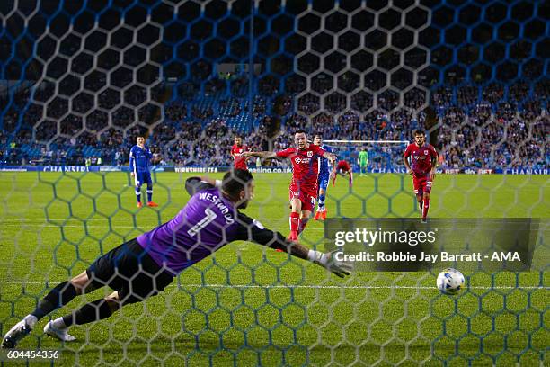 Lee Tomlin of Bristol City misses a penalty during the Sky Bet Championship match between Sheffield Wednesday and Bristol City at Hillsborough on...