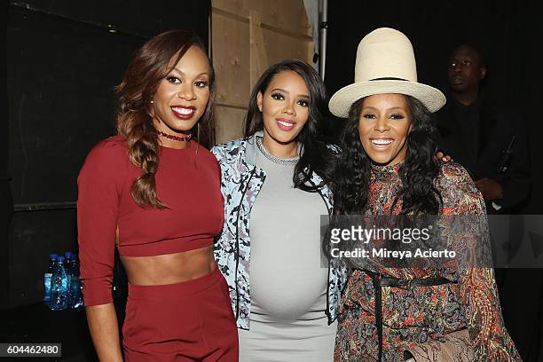 Olympic Gold medalist Sanya Richards Ross, fashion designer Angela Simmons and celebrity stylist June Ambrose attend the Vipe Activewear Collection...