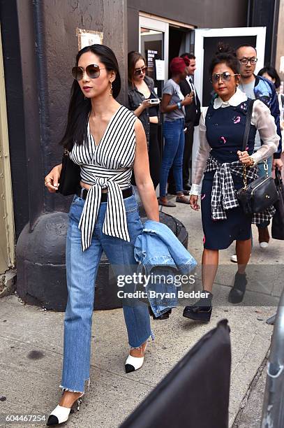 Fashion goer attends the Alice + Olivia by Stacey Bendet Spring/Summer 2017 Presentation during New York Fashion Week September 2016 at Skylight at...