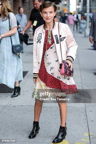 Actress Millie Bobby Brown enters "The Late Show With Stephen Colbert" taping at the Ed Sullivan Theater on September 13, 2016 in New York City.