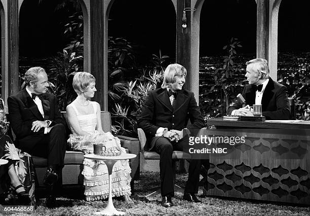 Pictured: Actor Harvey Korman, actress Sandy Duncan, actor Christopher Mitchum during an interview with host Johnny Carson on June 7, 1972 --