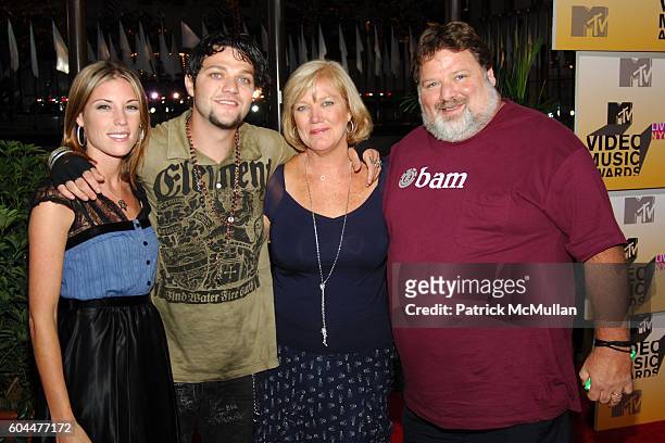 Missy Robstein, Bam Margera, April Margera and Phil Margera attend 2006 MTV Video Music Awards at Radio City Music Hall on August 31, 2006 in New...