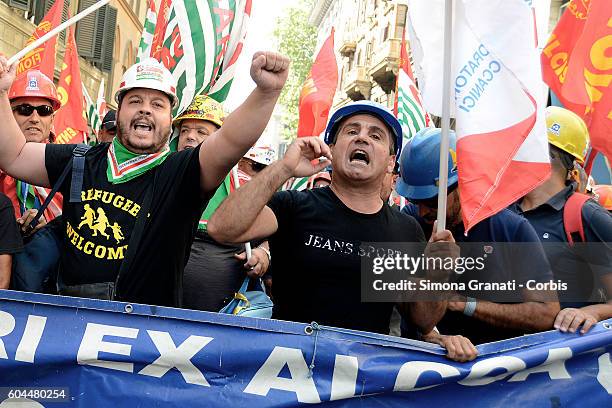 Former Alcoa workers, of Portovesme in Sardinia, protesting at the Ministry of Economic Development, to ask the Government Renzi to say what his...