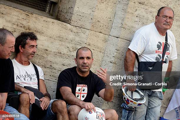 Former Alcoa workers, of Portovesme in Sardinia, protesting at the Ministry of Economic Development, to ask the Government Renzi to say what his...