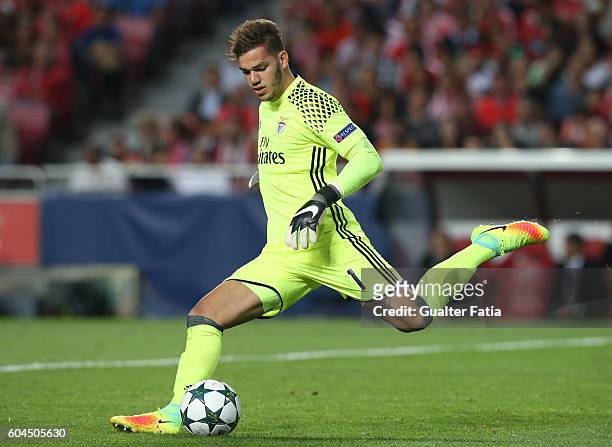 BenficaÕs goalkeeper from Brazil Ederson in action during the UEFA Champions League match between SL Benfica and Besiktas JK at Estadio da Luz on...