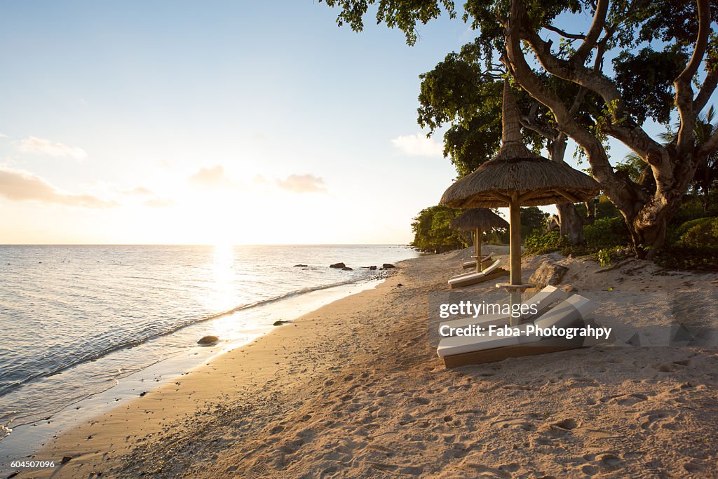 Beach lies on Mauritius