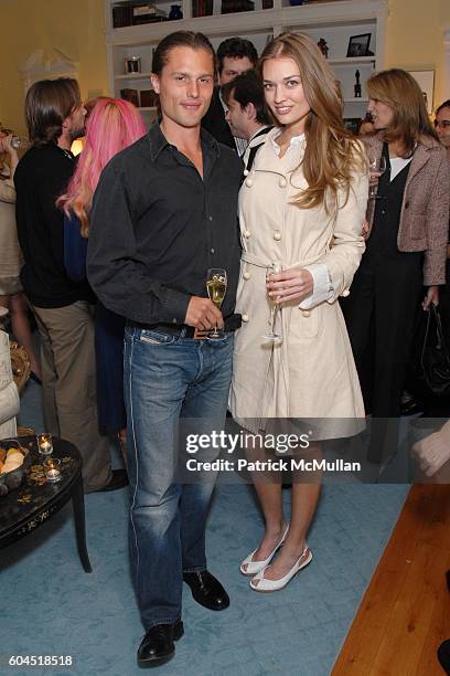 Dimitri Hamlin and Amber Arbucci attend Michael and Irena Medavoy host and Champagne Jouët toasts the Engagement of Brad Fischer and Karen Gold at...