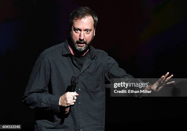 Comedian/actor Tom Green speaks during Criss Angel's HELP charity event at the Luxor Hotel and Casino benefiting pediatric cancer research and...