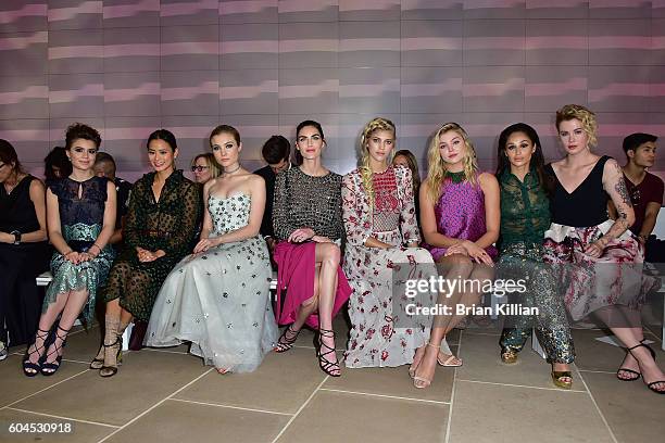 Sami Gayle, Jamie Chung, Skylar Samuels, Hilary Rhoda, Devon Windsor, Rachel Hilbert, Cara Santana and Ireland Baldwin attend the Monique Lhuillier -...