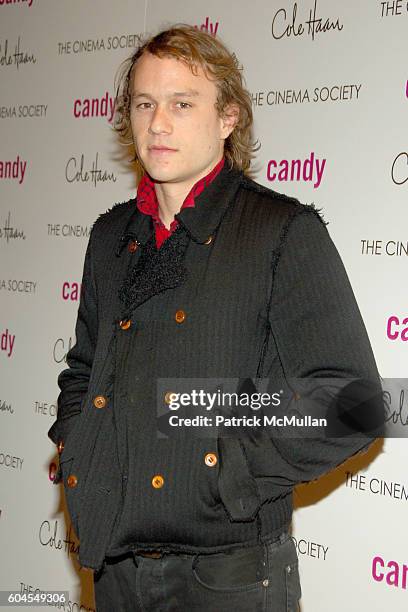Heath Ledger attends THE CINEMA SOCIETY and COLE HAAN host a screening of "CANDY" at Tribeca Grand Screening Room on November 6, 2006 in New York...