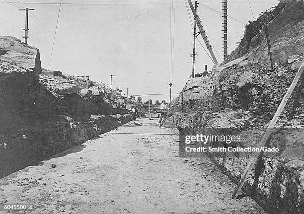 Ashokan Reservoir, excavation completed and concrete floor in place for masonry conduit to divert the flow of the Beaver Kill, New York, 1908. From...