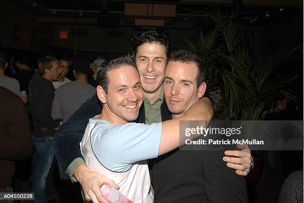 Larry Edelson, Yaron Avito and Keith Keating attend MONDAY'S HARD Party for Dr. Barry Cohen and pH Advantage Skin Care sponsored PINK Vodka at The...