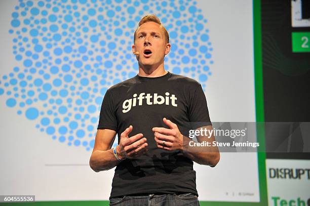 Giftbit presents a product onstage during TechCrunch Disrupt SF 2016 at Pier 48 on September 13, 2016 in San Francisco, California.