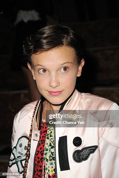 Millie Bobby Brown attends the Coach 1941 Women's Spring 2017 Show at Pier 76 on September 13, 2016 in New York City.