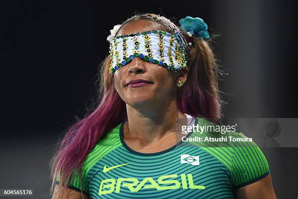 Disqualified Terezinha Guilhermina of Brazil is seen after the Women's 200m - T11 on day 6 of the Rio 2016 Paralympic Games at the Olympic Stadium on...