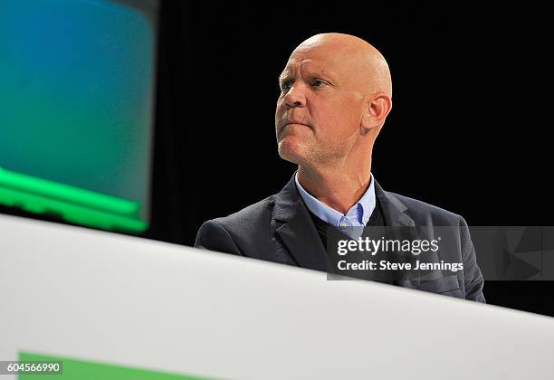 Weconnect presents a product onstage during TechCrunch Disrupt SF 2016 at Pier 48 on September 13, 2016 in San Francisco, California.