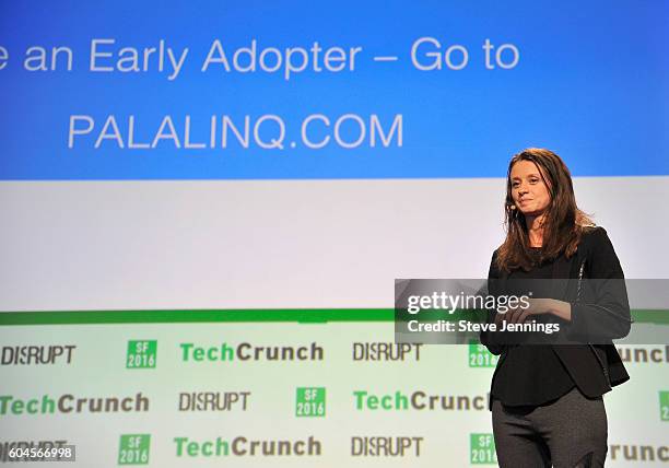 Weconnect presents a product onstage during TechCrunch Disrupt SF 2016 at Pier 48 on September 13, 2016 in San Francisco, California.