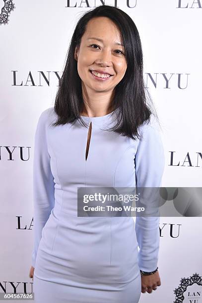 Nicole Zhao, CEO of Lanyu, backstage at the Lanyu fashion show during New York Fashion Week: The Shows at The Dock, Skylight at Moynihan Station on...