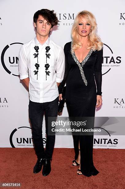 Dylan Jagger Lee and Pamela Anderson attend the UNITAS 2nd annual gala against human trafficking at Capitale on September 13, 2016 in New York City.