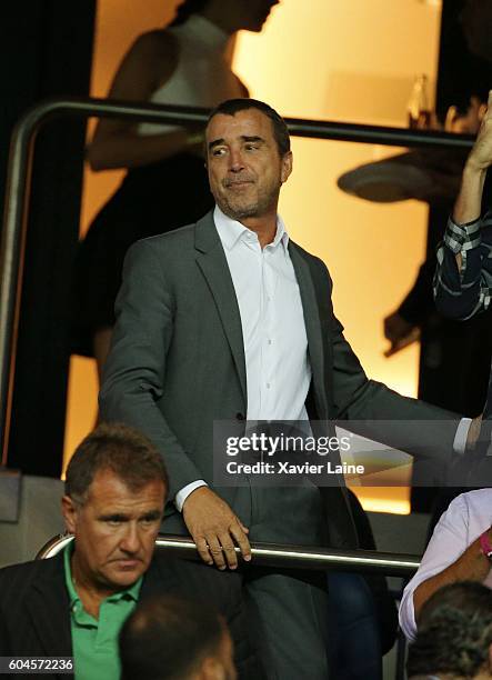 Arnaud Lagardere attends the UEFA Champions League group A between Paris Saint-Germain and Arsenal FC at Parc Des Princes on september 13, 2016 in...