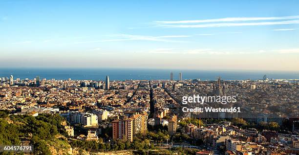 spain, panoramic view of barcelona - barcelona skyline stock pictures, royalty-free photos & images