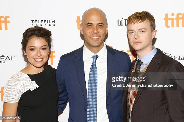 Actor Tatiana Maslany, director Kim Nguyen, and actor Dane DeHaan attend the "Two Lovers And A Bear" Premiere held at The Elgin Theatre during the...