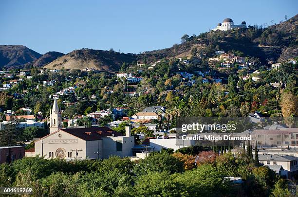 griffith park observatory and hills - hollywood hills stock pictures, royalty-free photos & images