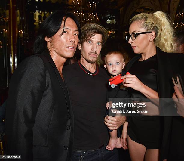 Stephen Gans, Steven Klein and Lady Gaga attend Brandon Maxwell - Front Row - September 2016 - New York Fashion Week at Russian Tea Room on September...