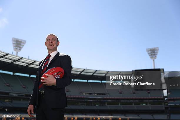 Simon Goodwin poses for the media after he was announced as the Demons senior coach, after a Melbourne Demons AFL press conference at Melbourne...