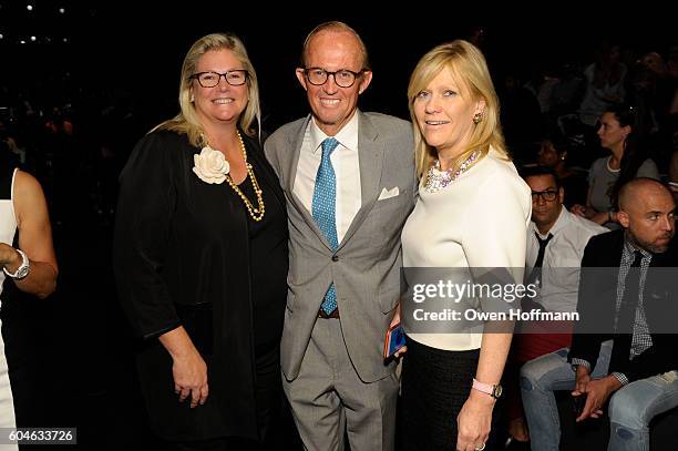 Mark Gilbertson and Ros L'esperance and guest attend the Dennis Basso SS17 fashion show during New York Fashion Week at The Arc, Skylight at Moynihan...