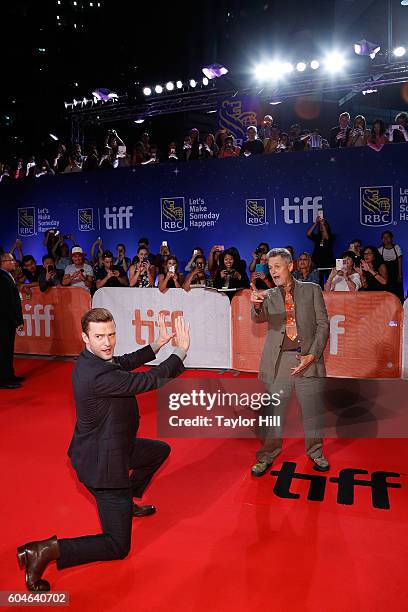 Justin Timberlake and Jonathan Demme attend the premiere of "JT+the Tennessee Kids" during the 2016 Toronto International Film Festival at Roy...