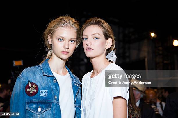 Models prepare backstage at the Dennis Basso fashion show during September 2016 New York Fashion Week: The Shows at The Arc, Skylight at Moynihan...