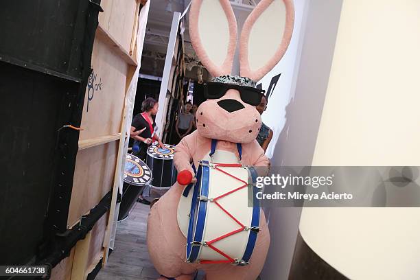 The Energizer Bunny prepares to walk the runway before Vipe Activewear Collection with Angela Simmons fashion show during Style360 NYFW September...