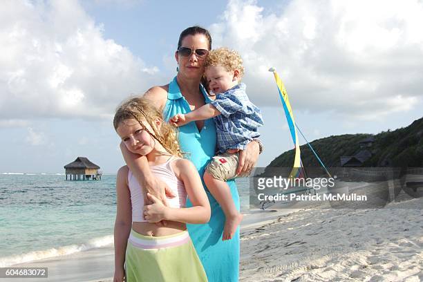Eulala Grace Scheel, Marcia Gay Harden and Hudson Harden Scheel attend Raffles Resort Canouan Island Family Fun at Godahl Beach at Raffles Resort on...