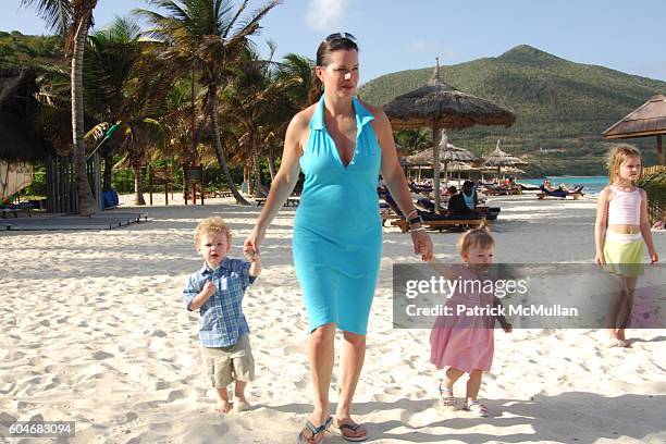 Hudson Harden Scheel, Marcia Gay Harden, Julitta Dee Harden Scheel and Eulala Grace Scheel attend Raffles Resort Canouan Island Family Fun at Godahl...