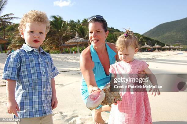 Hudson Harden Scheel, Marcia Gay Harden and Julitta Dee Harden Scheel attend Raffles Resort Canouan Island Family Fun at Godahl Beach at Raffles...