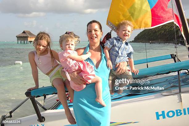 Eulala Grace Scheel, Julitta Dee Harden Scheel, Marcia Gay Harden and Hudson Harden Scheel attend Raffles Resort Canouan Island Family Fun at Godahl...