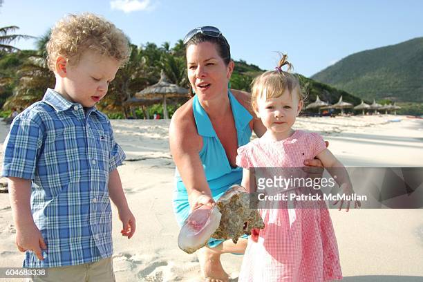 Hudson Harden Scheel, Marcia Gay Harden and Julitta Dee Harden Scheel attend Raffles Resort Canouan Island Family Fun at Godahl Beach at Raffles...