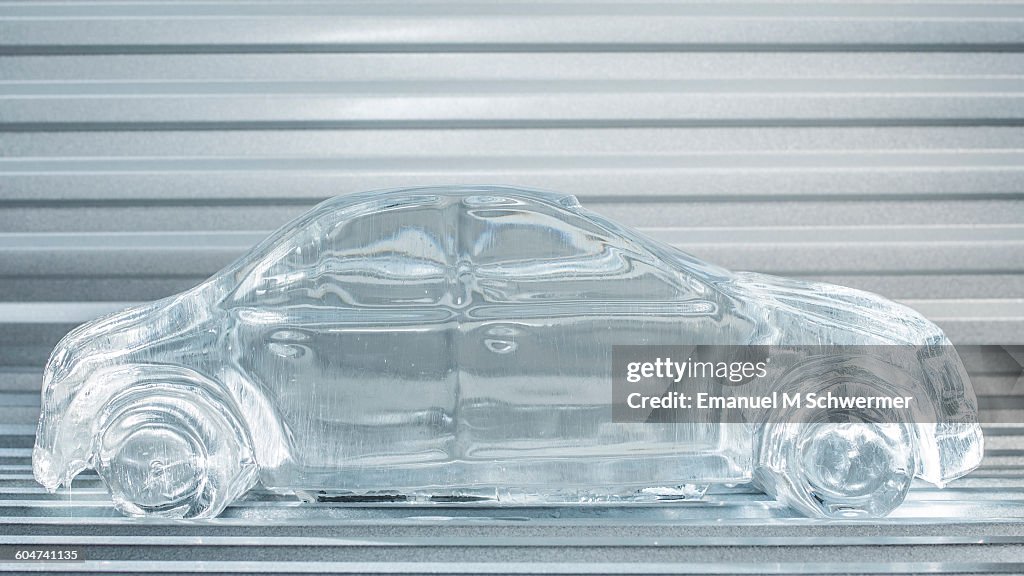 Melting car made of ice