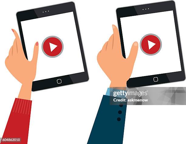 hands with tablet computer - man using tablet stock illustrations
