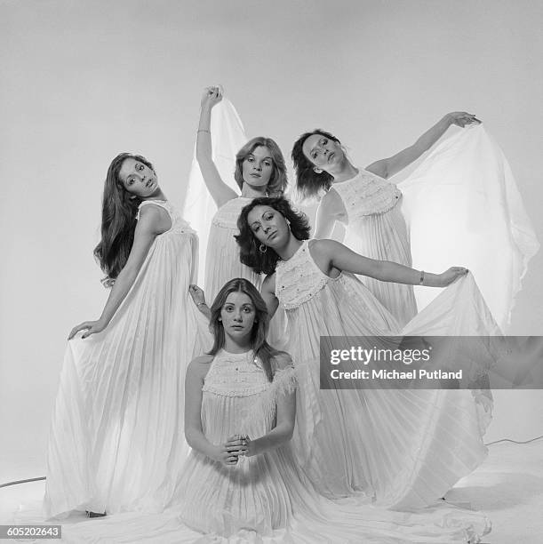 British TV dance troupe Pan's People, 6th January 1976. The dancers are a regular feature of the BBC TV show 'Top Of The Pops'. Clockwise, from left:...