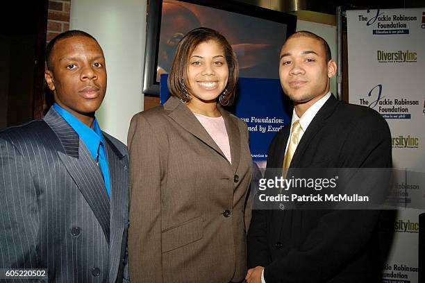 Calvin Lambert, Chanel Cathey and Marcus Ellison attend Jackie Robinson Foundation celebrates Jackie Robinson's Birthday at ESPN Zone on January 23,...