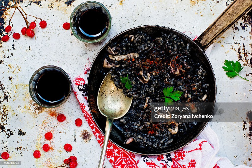 Black risotto ,traditional dish from Montenegro