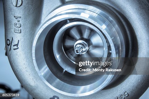 Turbo Blade Rotation Close Up Detail Of Spinning Turbocharger Blades In Research Facility ...
